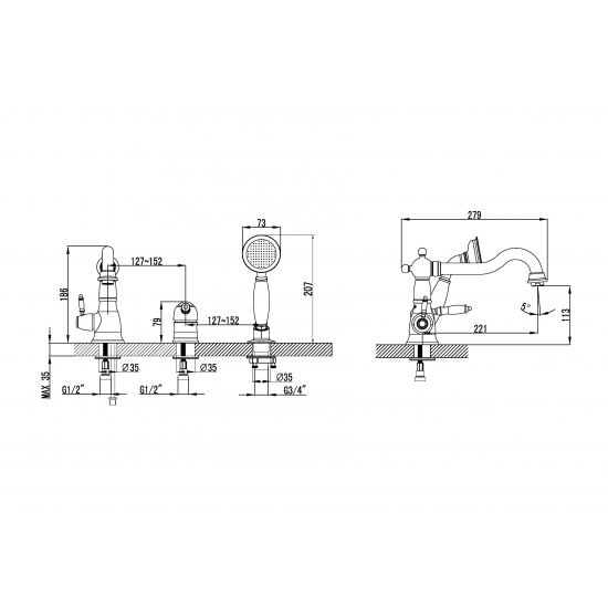Смеситель на борт ванны LEMARK Villa LM4845B на 3 отверстия, бронза 