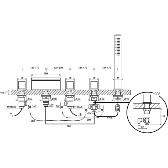 Смеситель на борт ванны RAVAK Waterfall WF 025.00