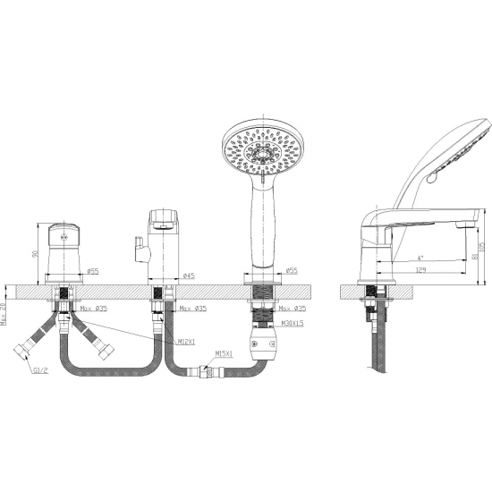 Смеситель на борт ванны ROSSINKA S35-39