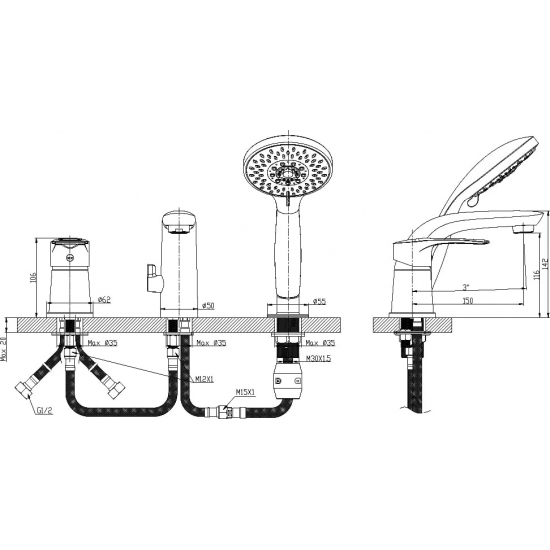 Смеситель на борт ванны ROSSINKA T40-39