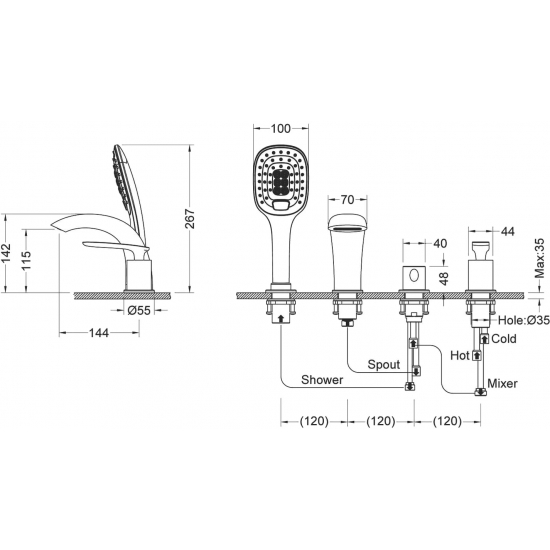 Смеситель на борт ванны TIMO Helmi 4020/03Y на 4 отверстия, чёрный