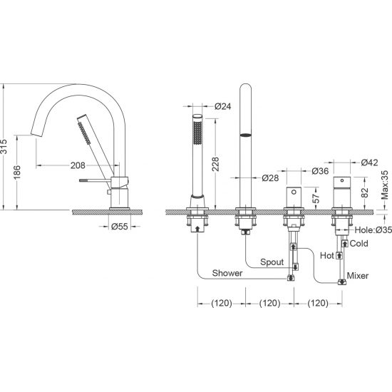 Смеситель на борт ванны TIMO Saona 2320/16Y на 4 отверстия, матовый белый