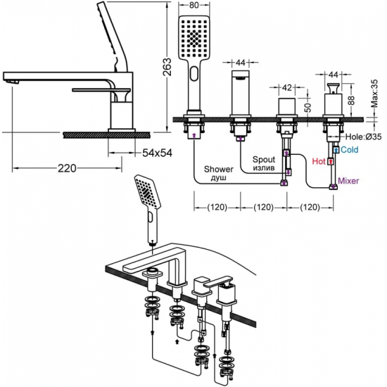 Смеситель на борт ванны TIMO Torne 4330/00Y на 4 отверстия, хром