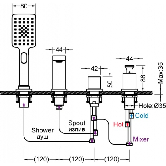 Смеситель на борт ванны TIMO Torne 4330/03Y на 4 отверстия, чёрный