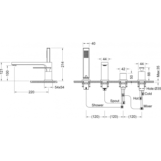 Смеситель на борт ванны TIMO Torne 4330/17Y на 4 отверстия, золото
