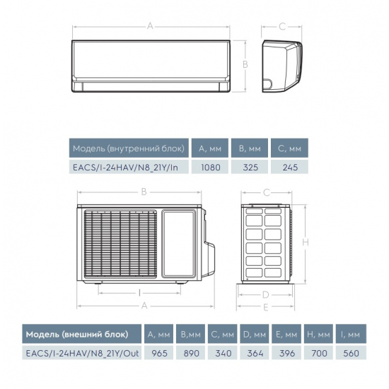 Сплит-система ELECTROLUX Avalanche Super DC Inverter EACS/I-24HAV/N8_22Y инверторного типа комплект 