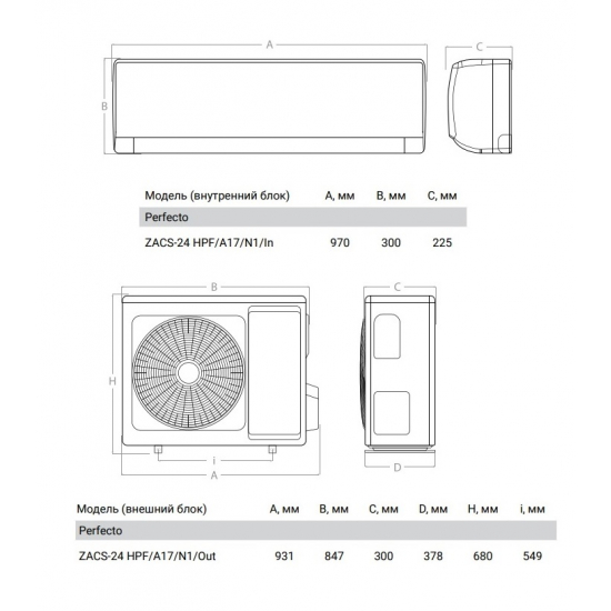 Сплит-система ZANUSSI Perfecto DC Inverter ZACS/I-24 HPF/A22/N8 инверторного типа комплект