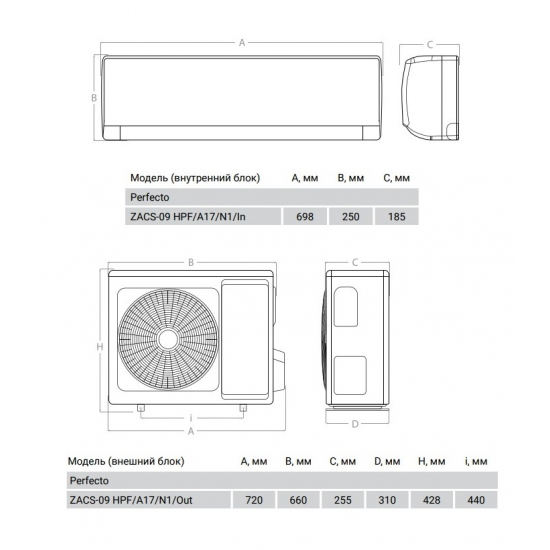 Сплит-система ZANUSSI Perfecto ZACS-09 HPF/A22/N1 комплект (блок внутренний, блок внешний)
