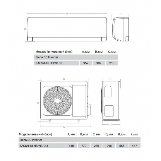 Сплит-система ZANUSSI Siena DC Inverter ZACS/I-18 HS/N1 инверторного типа комплект 