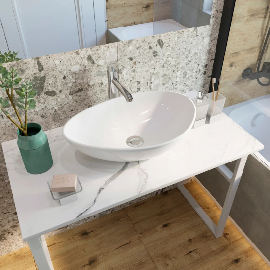 Столешница DIWO Элиста 100 белый мрамор, отверстие по центру, без кронштейнов