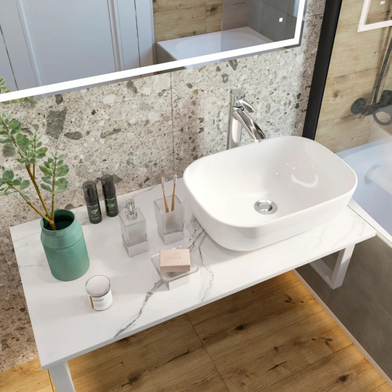 Столешница DIWO Элиста 100 белый мрамор, отверстие справа, без кронштейнов