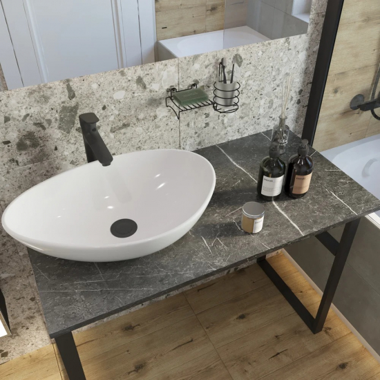 Столешница DIWO Элиста 100 черный мрамор, отверстие слева, без кронштейнов