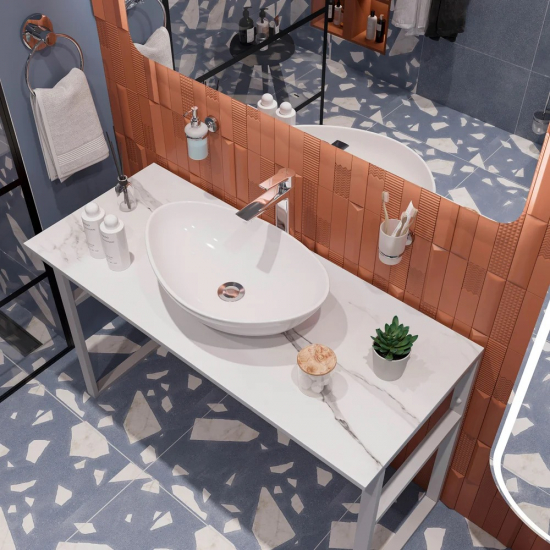 Столешница DIWO Элиста 120 белый мрамор, отверстие по центру, без кронштейнов