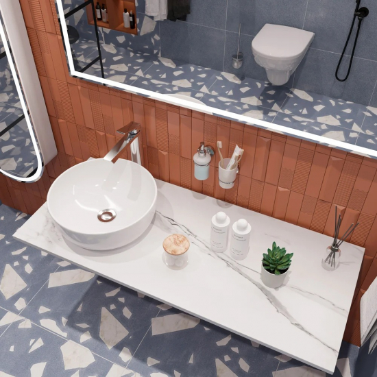 Столешница DIWO Элиста 120 белый мрамор, отверстие слева, без кронштейнов