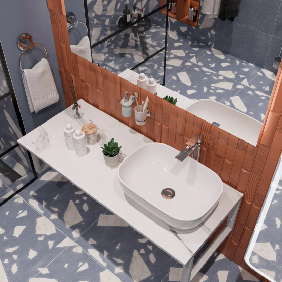 Столешница DIWO Элиста 120 белый мрамор, отверстие справа, без кронштейнов