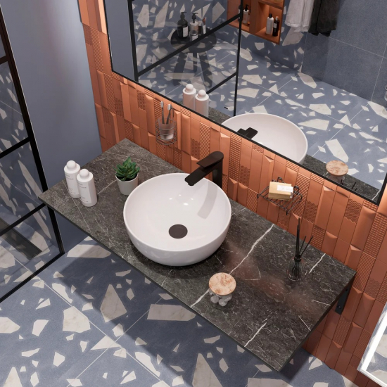 Столешница DIWO Элиста 120 черный мрамор, отверстие по центру, без кронштейнов