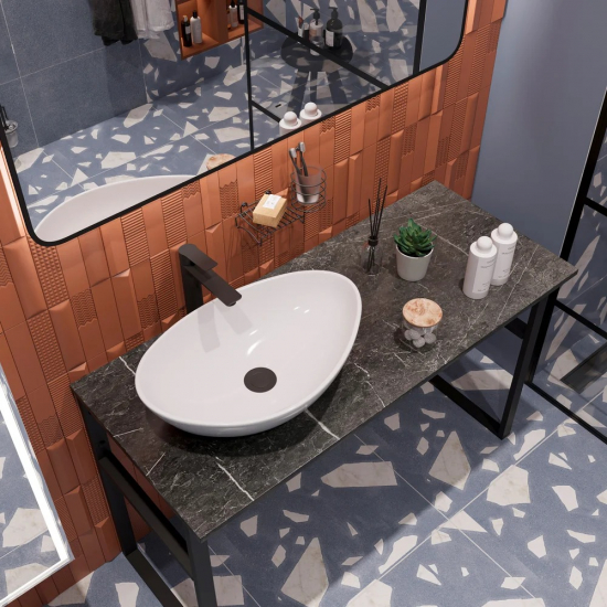 Столешница DIWO Элиста 120 черный мрамор, отверстие слева, без кронштейнов