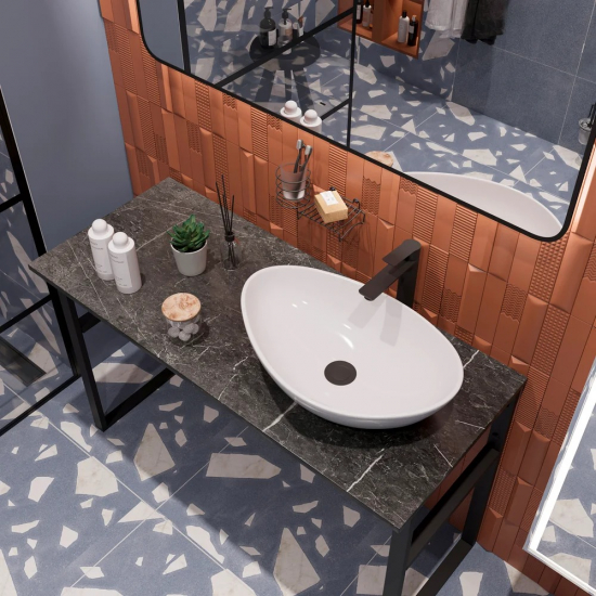 Столешница DIWO Элиста 120 черный мрамор, отверстие справа, без кронштейнов