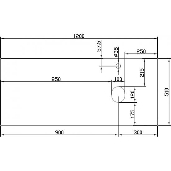 Столешница DIWO Элиста 120 черный мрамор, отверстие справа, без кронштейнов