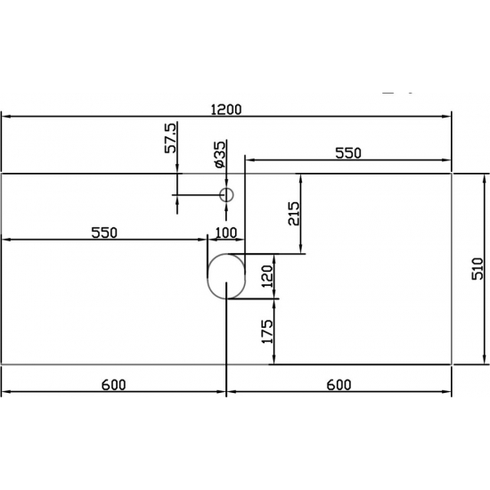 Столешница DIWO Элиста 120 светлое дерево, отверстие по центру, без кронштейнов