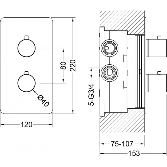 Термостатический смеситель встраиваемый AQUATEK Европа AQ1393MB С ВНУТРЕННЕЙ ЧАСТЬЮ, 3 реж. чёрный