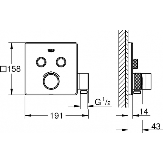 Термостатический смеситель встраиваемый GROHE Grohtherm SmartControl 29125000 для душа, хром