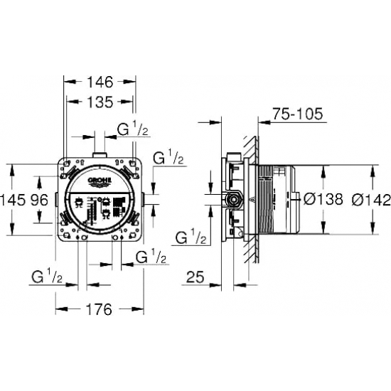 Термостатический смеситель встраиваемый GROHE Grohtherm SmartControl 29148000 С ВНУТРЕННЕЙ ЧАСТЬЮ