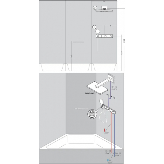 Термостатический смеситель встраиваемый HANSGROHE RainSelect 15355000, С ВНУТРЕННЕЙ ЧАСТЬЮ, хром