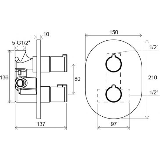 Термостатический смеситель встраиваемый RAVAK Chrome CR 064.00 С ВНУТРЕННЕЙ ЧАСТЬЮ, для душа