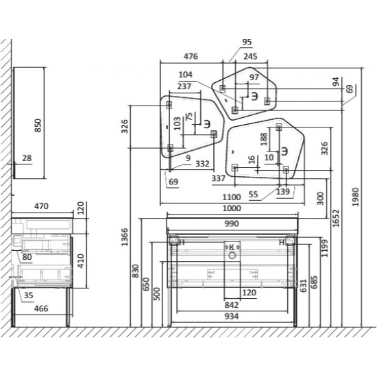 Тумба c раковиной RAVAL Facet 100 антрацит