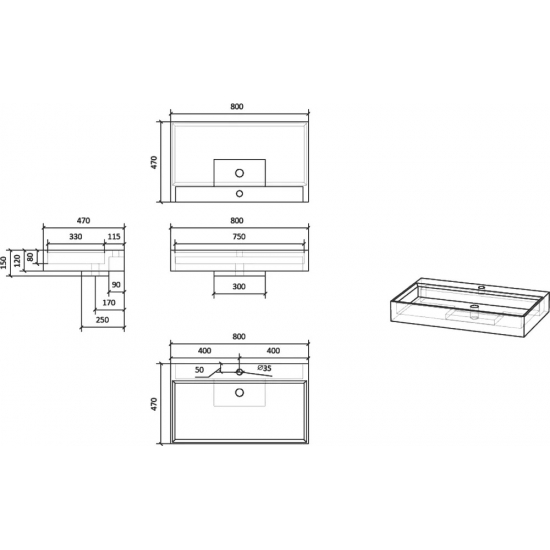 Тумба c раковиной RAVAL Facet 80 антрацит