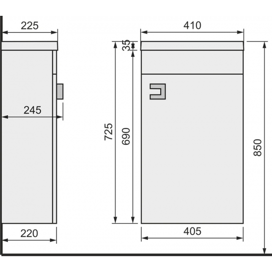 Тумба c раковиной RAVAL Kub 40 белая, подвесная