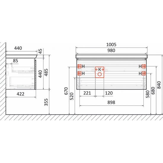 Тумба c раковиной RAVAL Meier 100, белая