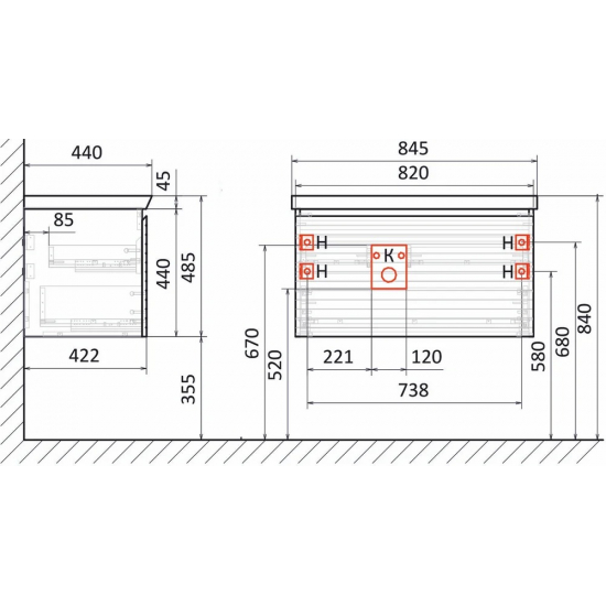 Тумба c раковиной RAVAL Meier 85, белая