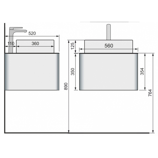 Тумба c раковиной RAVAL Pure 56 подвесная