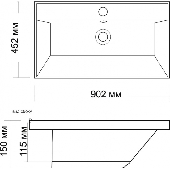 Тумба c раковиной RAVAL Wector 90, подвесная, антрацит