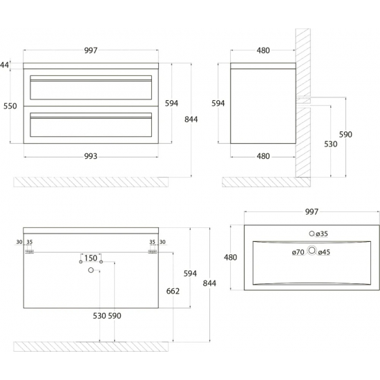 Тумба для комплекта ART&MAX Platino 100, подвесная, черная матовая