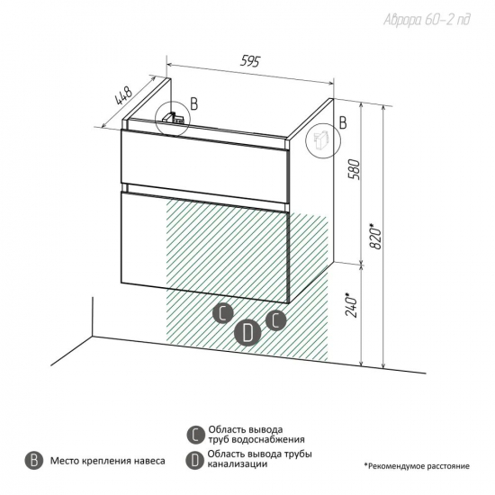 Тумба для комплекта AURA Аврора 60-2 пд подвесная, белая