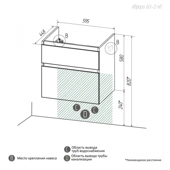 Тумба для комплекта AURA Аврора 60-2 пд подвесная, белая