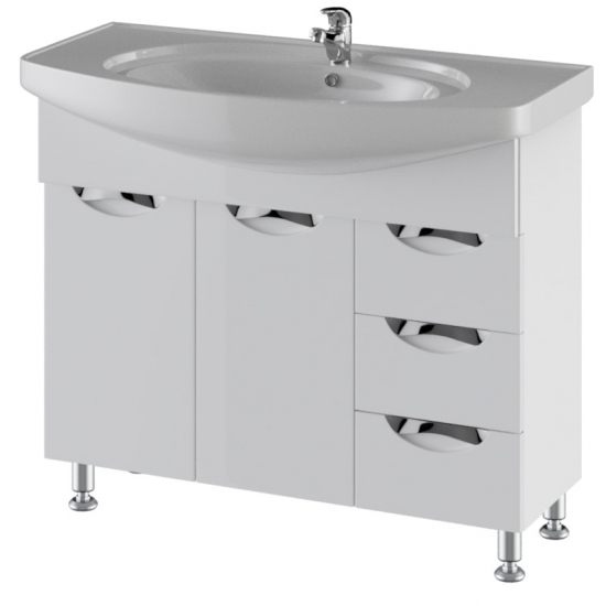 Тумба для комплекта AURA Люкс 100-3 с бельевой корзиной, белая