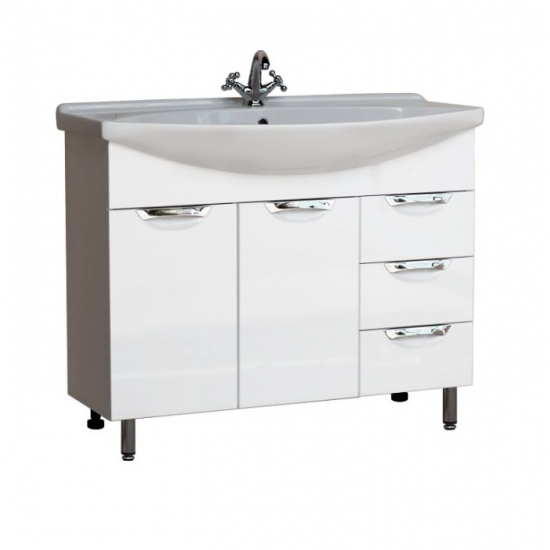 Тумба для комплекта AURA Люкс 100-3 с бельевой корзиной, белая