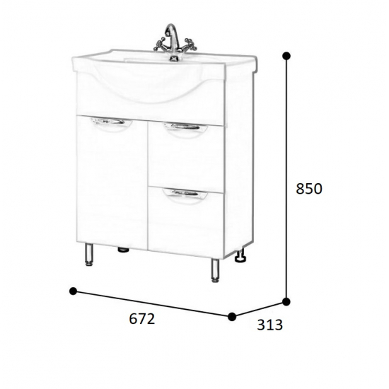 Тумба для комплекта AURA Люкс 70-2 напольная, белая