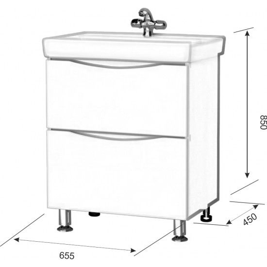Тумба для комплекта AURA Палермо 70-2 напольная, белая