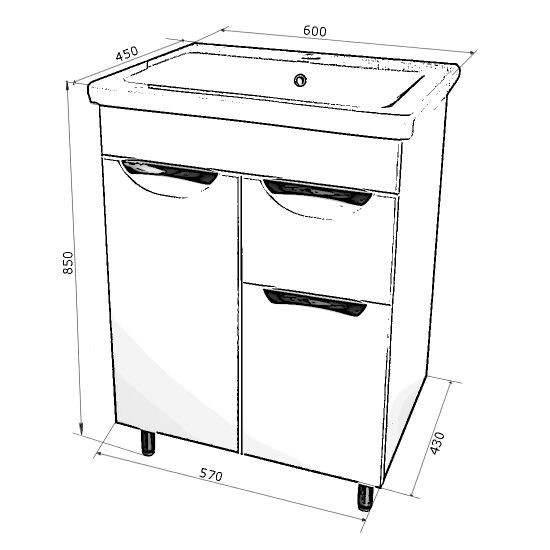 Тумба для комплекта AURA Техно 60-1 напольная, белая