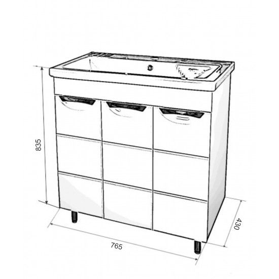 Тумба для комплекта AURA Техно 80 напольная, белая