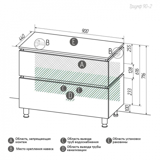 Тумба для комплекта AURA Триумф 90-2 напольная
