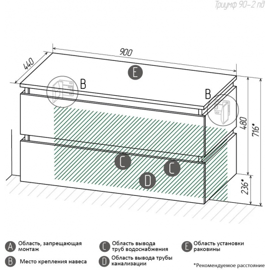 Тумба для комплекта AURA Триумф 90-2 пд подвесная