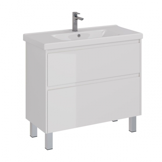 Тумба для комплекта LEMARK Combi 100, 2 ящика, белый глянец, под раковину Гармония 100