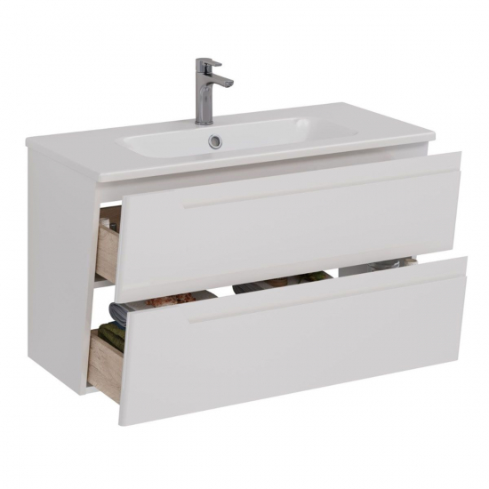 Тумба для комплекта LEMARK Miano 100 подвесная, 2 ящика, белая, под раковину Эйфория 100