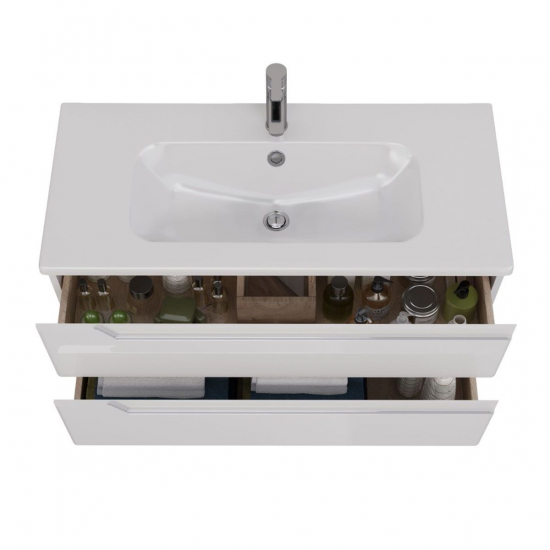 Тумба для комплекта LEMARK Miano 100 подвесная, 2 ящика, белая, под раковину Эйфория 100